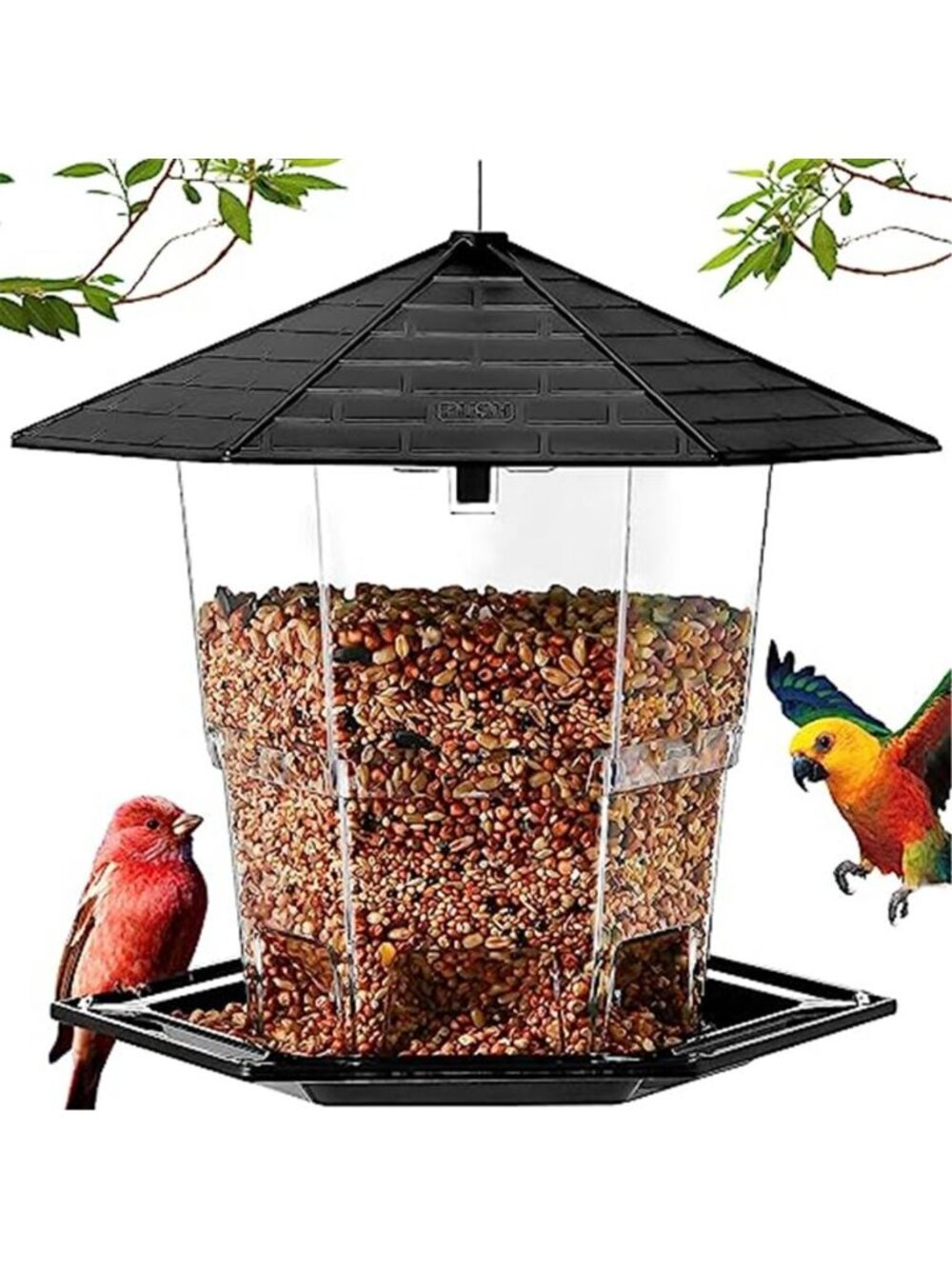 Bird Feeders for Outdoors Hanging Bird Feeder Wild Birds Seed, Black